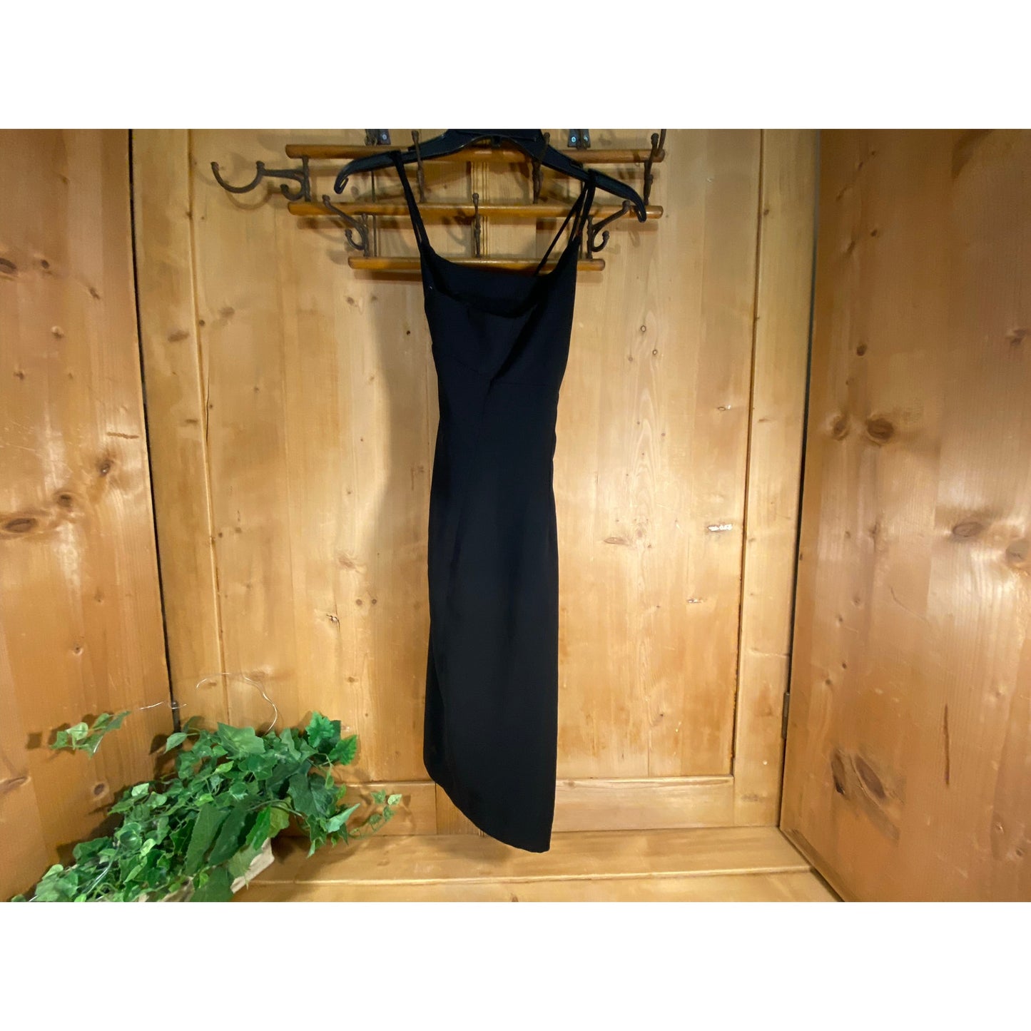 Vintage Strappy Black Cocktail Dress | Jahnia Contemporary Soiree | Womens 12 | Retro Little Black Dress | Prom | Slinky Black Fitted Dress