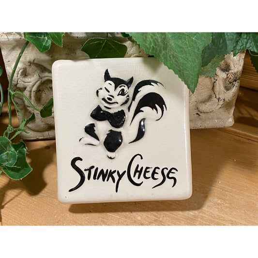 Vintage Stinky Cheese Box with Skunk Logo | Vintage Advertising | Cottagecore Kitchen Decor | Gift for Cheese Lover | Yellow, White, Black