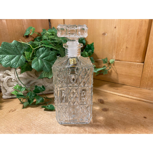 Vintage Oberglass Crystal Wine Decanter with Square Stopper | Whiskey Carafe | Academia Table Decor | Crystal Wine Decanter | Home Bar Decor