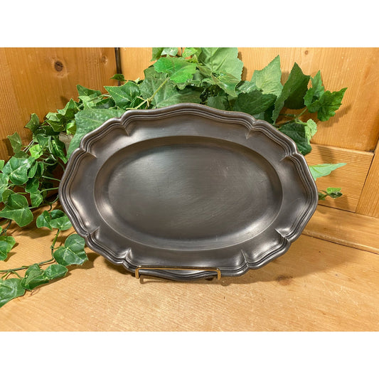 Vintage Oval Pewter Serving Tray | Fancy Metal Serving Platter | Metal Butler Tray | Academia Table Decor | Cottagecore Kitchen Decor
