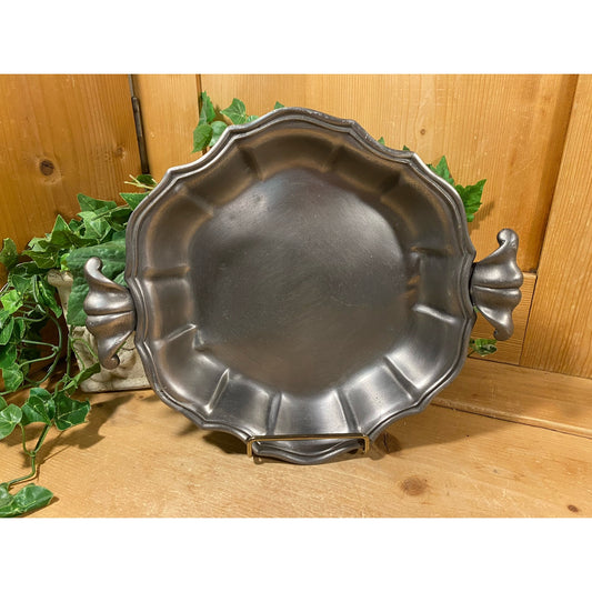 Vintage Ornate Pewter Serving Tray with Handles | Etain | Fancy Metal Serving Platter | French Country Table Decor | Cottagecore Kitchen