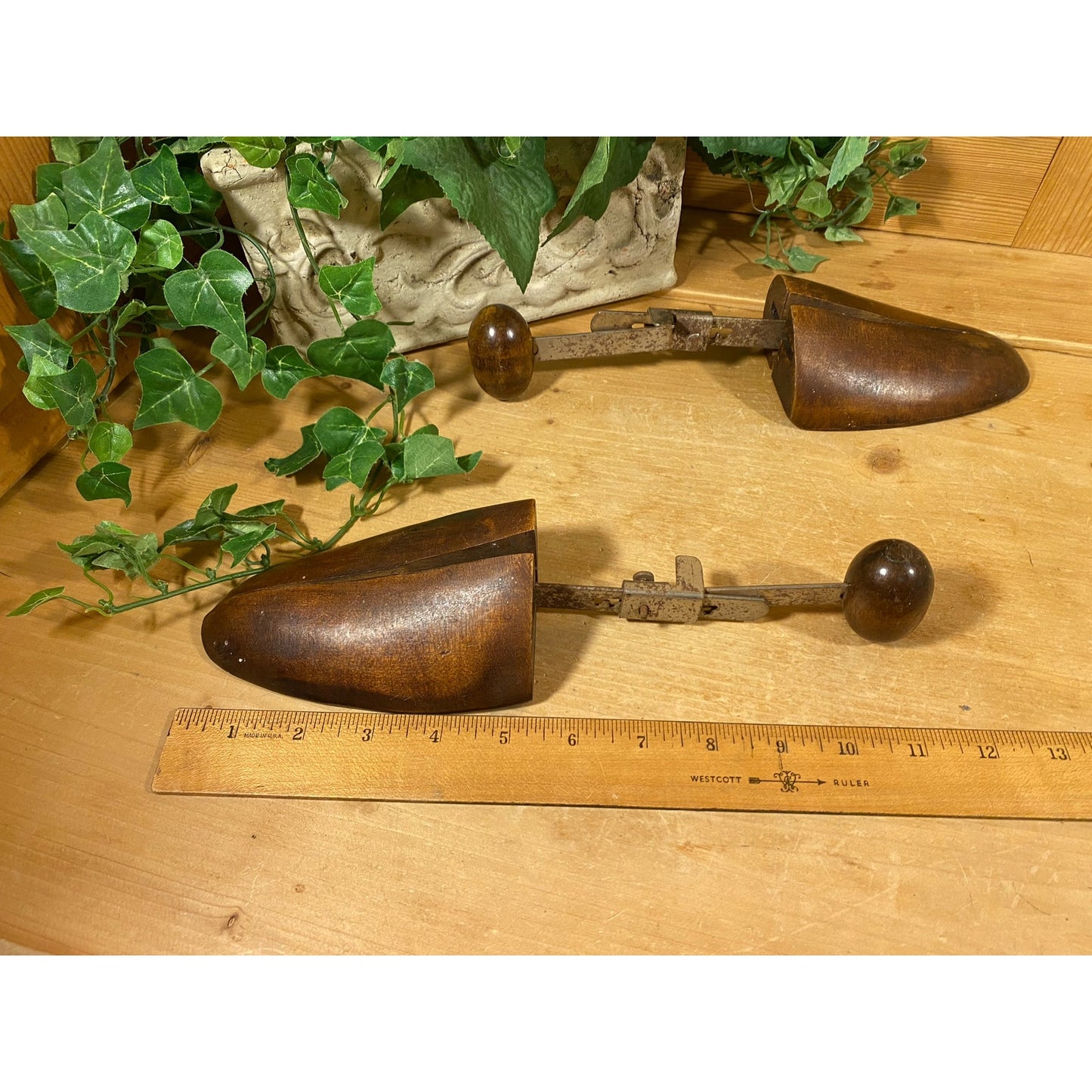 Vintage Wooden Shoe Forms - Set of 2 | Wood Shoe Stretchers | Wooden Shoe Tree | Academia Decor | Rustic Shelf Decor | Wooden Shoe Bills