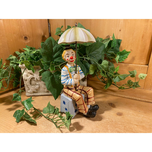 Vintage Ceramic Clown Figurine with Umbrella | Whimsical Hobo Clown Figurine With Umbrella | Midcentury Modern Shelf Decor | Clowns