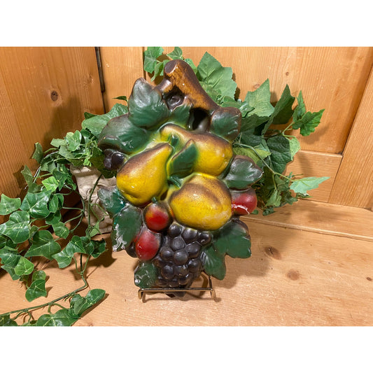 Vintage Chalkware Fruit Wall Hanging | Painted Fruit Wall Decor | Cottagecore Kitchen | Fruit Decor | 1970s Wall Decor | Grapes, Pears