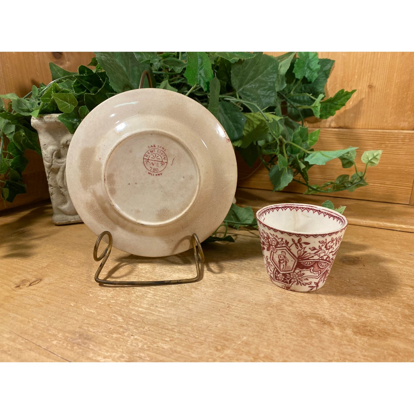 Vintage Little Mae and Pets Cup and Plate | Charles Allerton & Sons | Victorian Childs Tea Set | Made In England | Red Transferware Dish Set