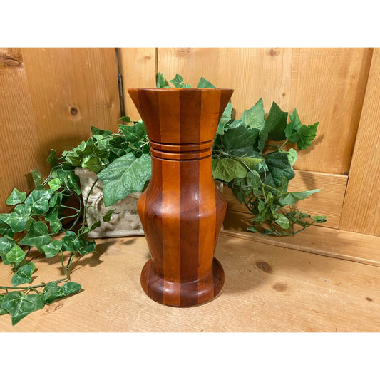 Vintage Tall Two-Toned Wooden Vase | Brown Wood Flower Vase | Bohemian Table Decor | 1970s Boho Living Room Decor | Boho Shelf Decor