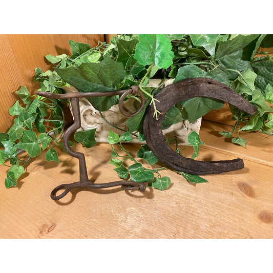 Vintage Rusty Horseshoe and Curb Bit | Rusty Metal Farmhouse Wall Decor | Rustic Western Decor | Cowboy | Old Horseshoe for Good Luck