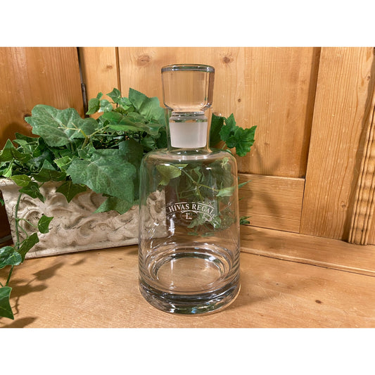 Vintage Clear Glass Scotch Whiskey Decanter | Hivas Regal 12 | Glass Scotch Decanter with Square Stopper | Academia Table Decor | Barware