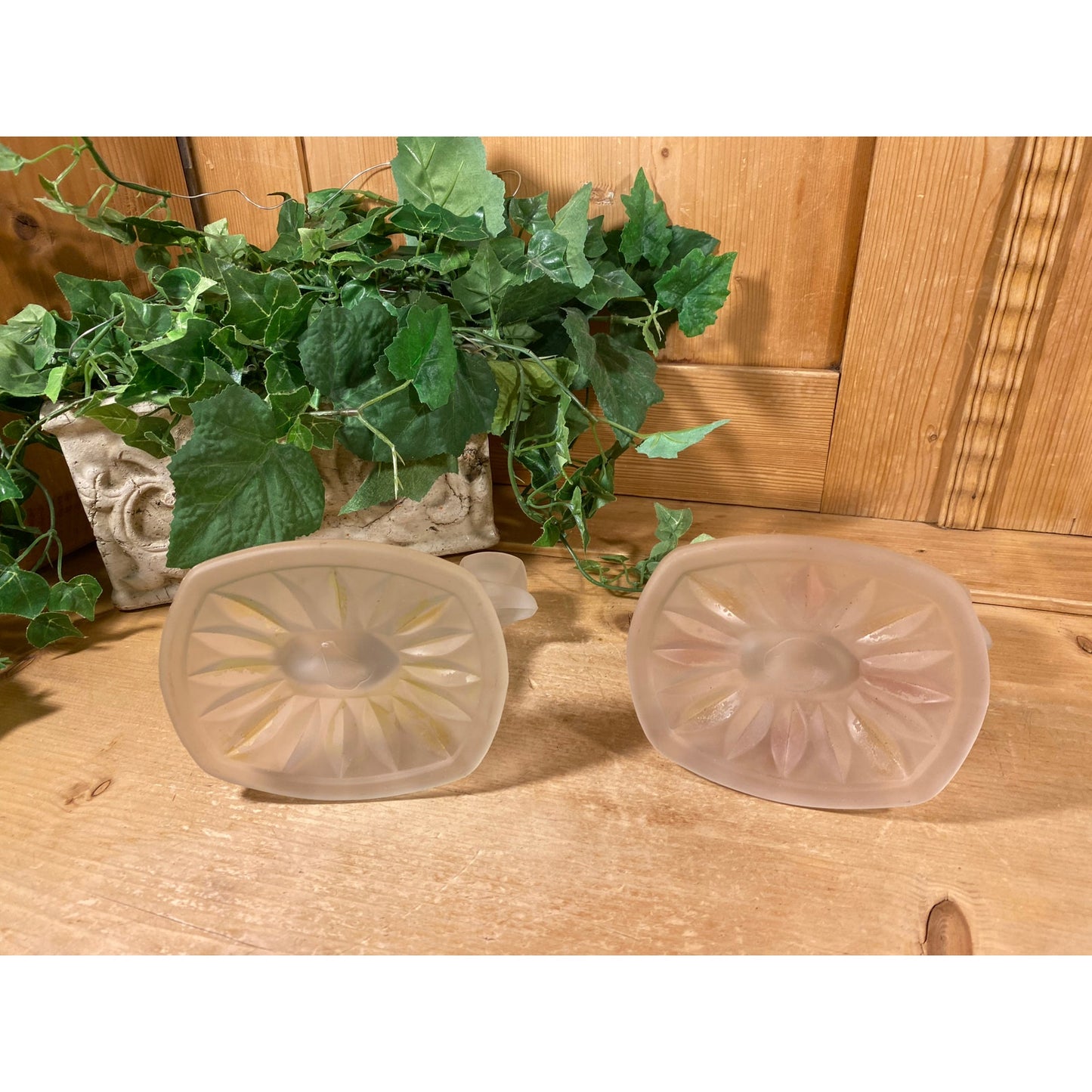 Vintage Satin Glass Double Light Candlesticks - Set of 2 | Indiana Glass | Willow Oleander | Frosted Glass Candle Holders | Shabby Chic