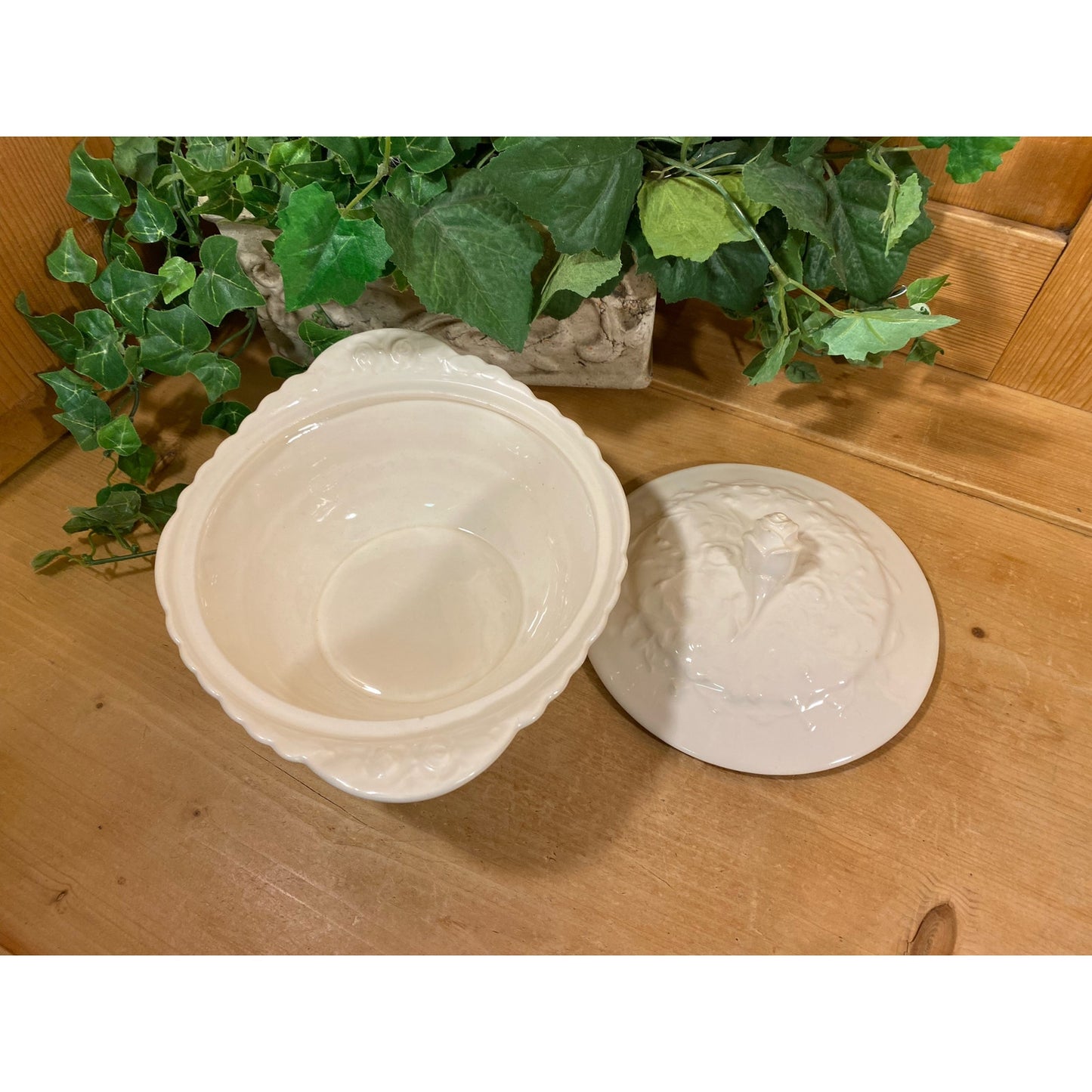 Vintage Steubenville Pottery Covered Dish | White Pottery Bowl with Roses | White Pottery Covered Bowl | Cottagecore Table Decor | Victorian