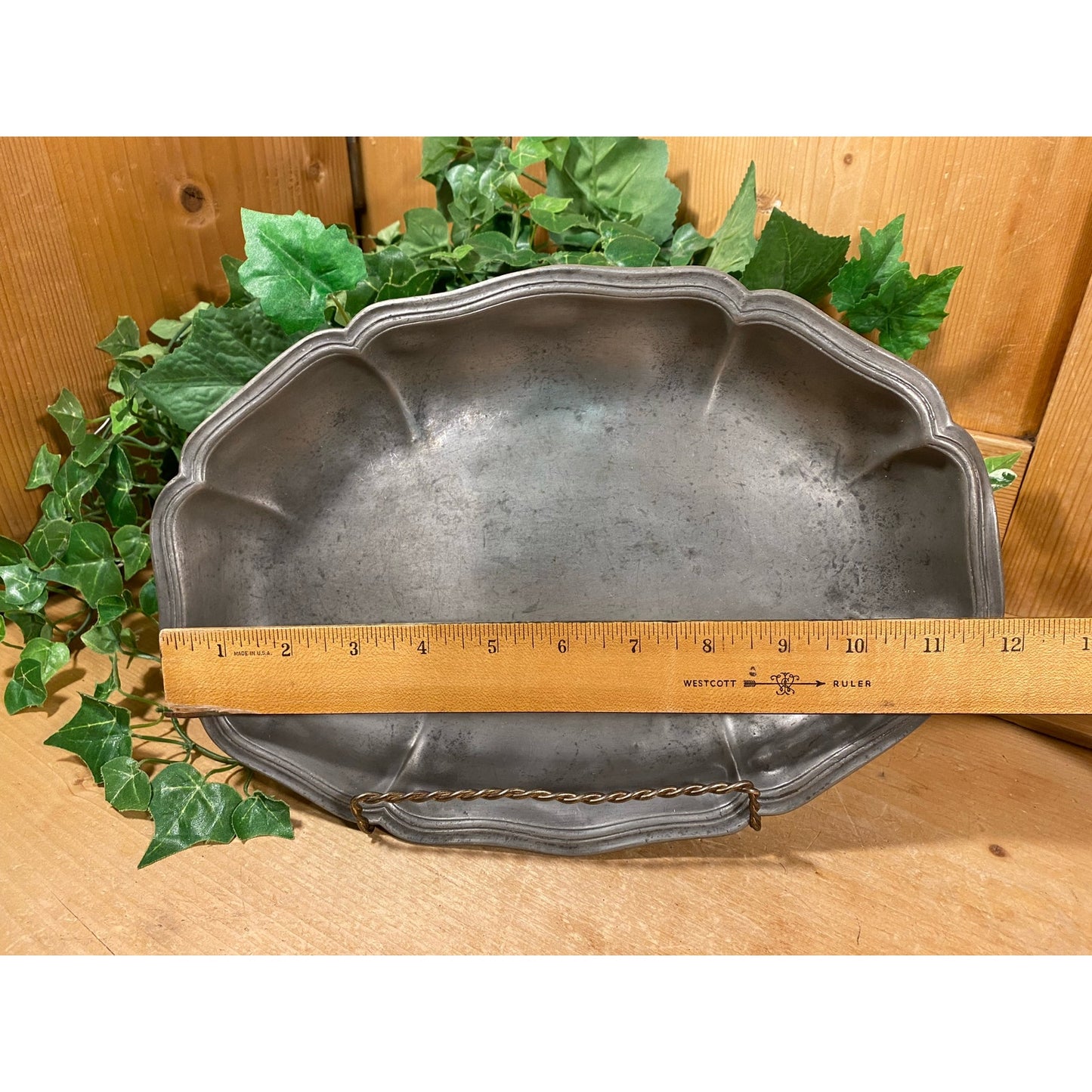 Vintage Oval Pewter Serving Tray | Fancy Metal Serving Platter | Metal Butler Tray | Academia Table Decor | Cottagecore Kitchen Decor
