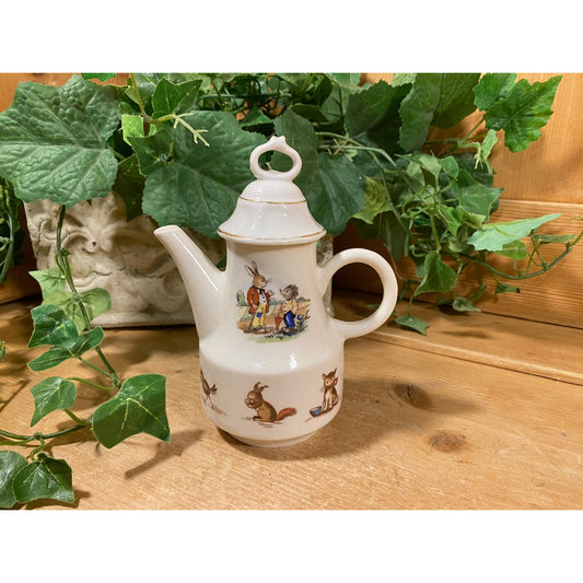 Vintage Miniature Porcelain Teapot from A Kids China Tea Set | Kahla | Made In Germany | Hare and Hedgehog Transfer Art | Cottagecore Decor