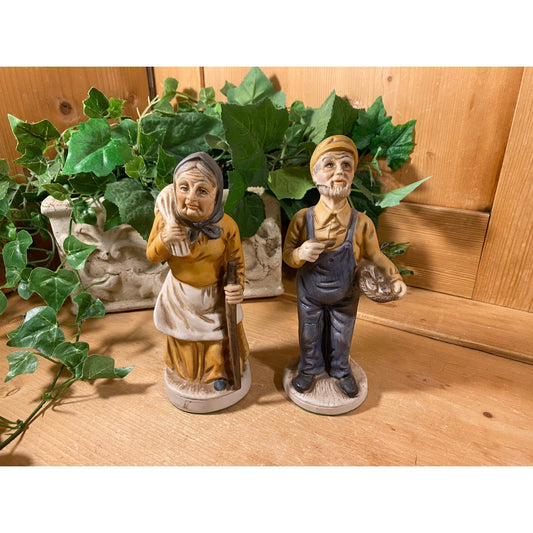 Vintage Porcelain Figurines: Old Man and Woman - Set of 2 | Farmhouse Decor | Living Room Table Decor | Grandpa and Grandma Figurines