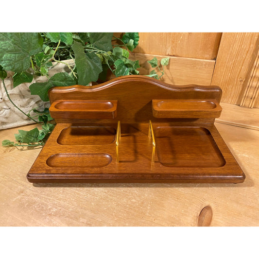 Vintage Mens Wooden Tiered Valet Tray | Two Layer Brown Wooden Dresser Tray | Centurion | Midcentury Modern Bedroom Decor | MCM Dresser Decor