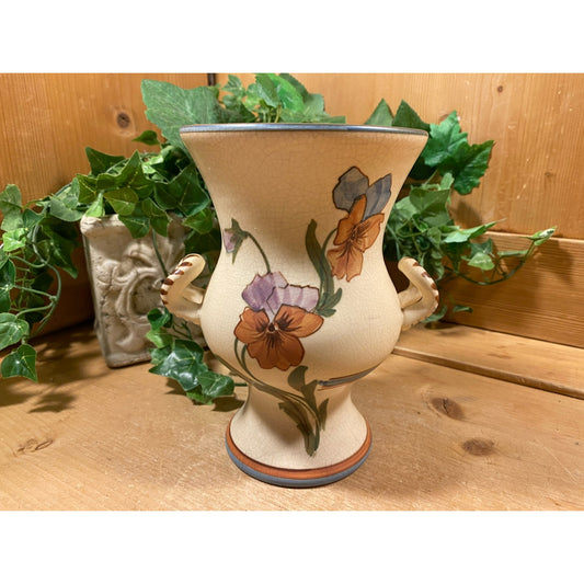 Vintage Weller Bonito Pansy Vase | Art Deco Pedestal Floral Pottery Vase with Handles | Shabby Chic Table Decor | Victorian Floral Vase
