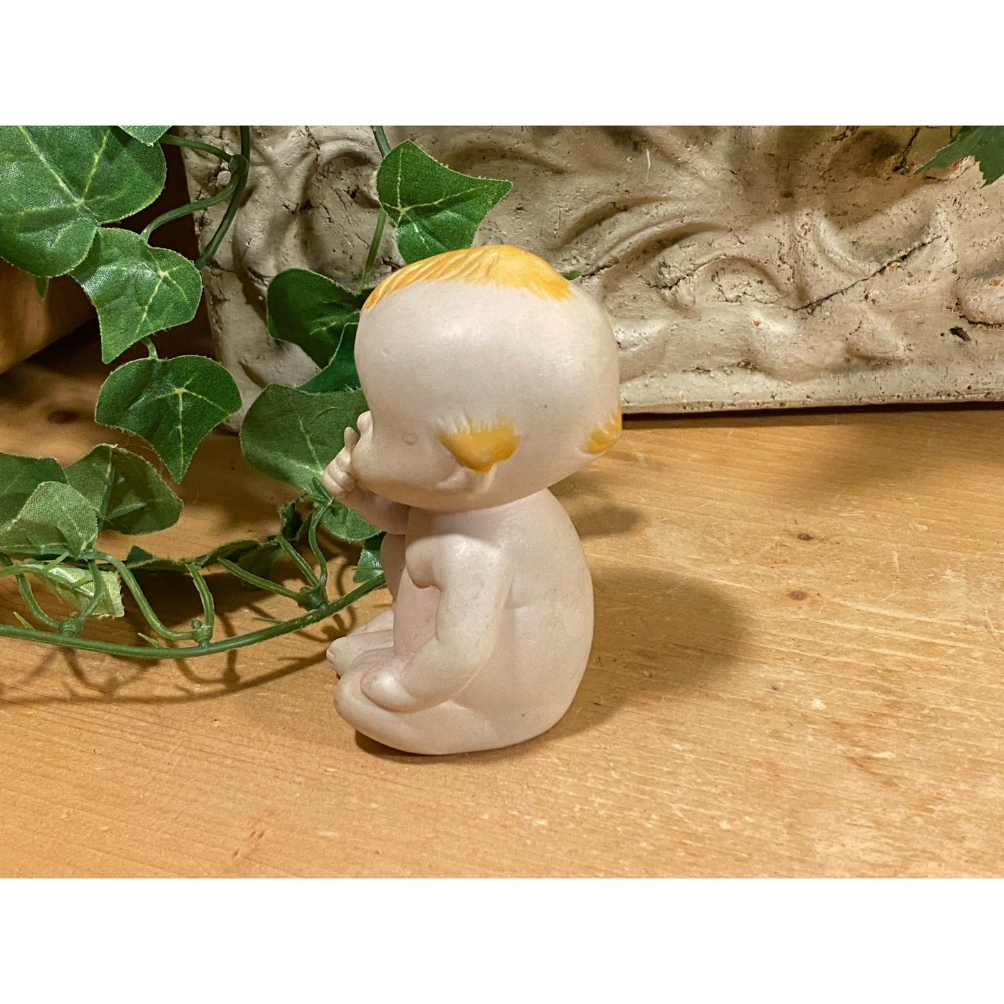 Vintage Ceramic Kewpie Doll with Blonde Hair | Lefton | Baby Doll Figurine | Midcentury Modern Shelf Decor | MCM | Collectible Kewpie Doll