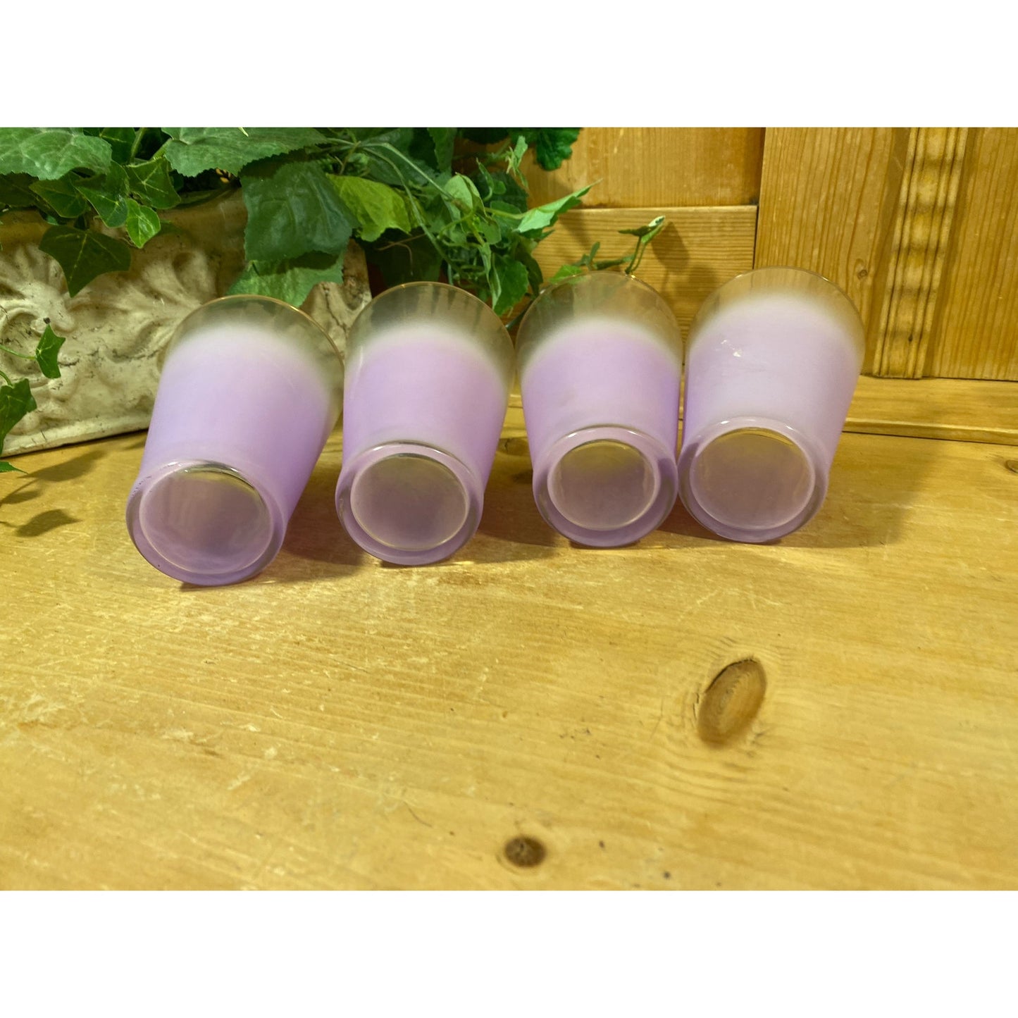 Vintage Ombre Frosted Lavender Glass Tumblers - Set of 4 | Blendo | Midcentury Modern Drinkware Set | Blendo Purple Frosted Drinking Glasses
