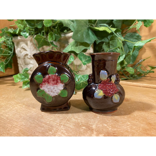 Vintage Miniature Floral Bud Vases - Set of 2 | Made In Japan | Small Ceramic Flower Vases or Toothpick Holders | Cottagecore Shelf Decor