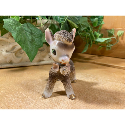 Vintage Sugar Salt Glazed Lamb Figurine | Made In Japan | Gray Lamb Figurine with Flowered Collar | Midcentury Shelf Decor | Sheep Figurine