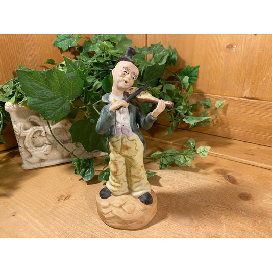 Vintage Ceramic Clown Figurine | Hobo Clown Playing A Violin | Blue + Yellow | Clowns | Midcentury Modern | Circus Shelf Decor | Collectible