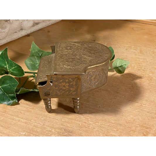 Vintage Brass Filigree Piano Music Box | Plays Lara's Theme | Brass Grand Piano Music Box with Hinged Lid | Academia | Cottagecore Decor