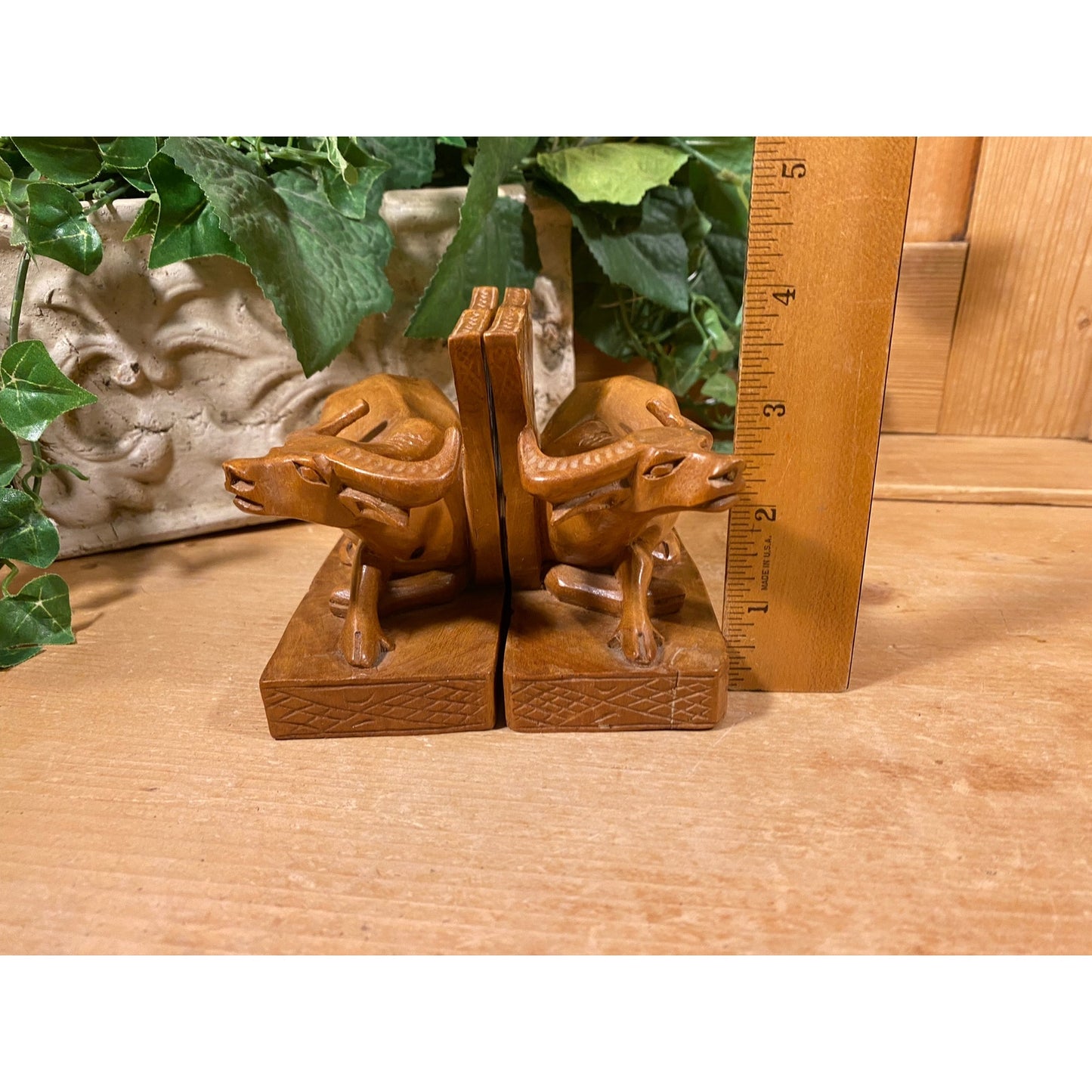 Vintage Carved Wooden Water Buffalo Bookends | Carved Wood Cow Bookends | Bohemian Bookshelf Decor |  Boho Shelf Decor | Cattle Bookends
