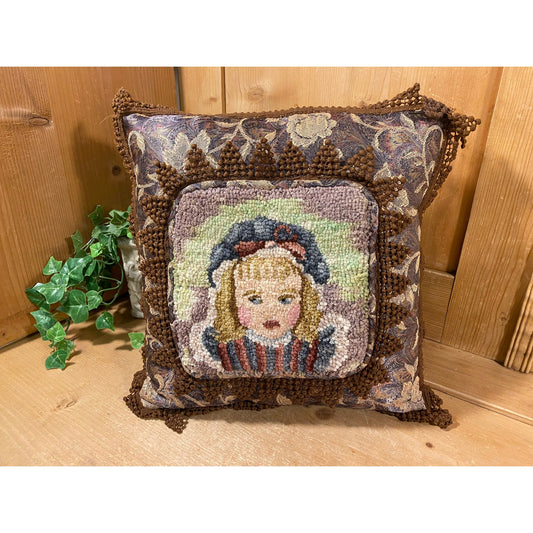 Vintage Tapestry Throw Pillow with Victorian Girl | Dakotah ? | Needlepoint Pillow | Cottagecore Room Decor | Needlepoint Tapestry Pillow