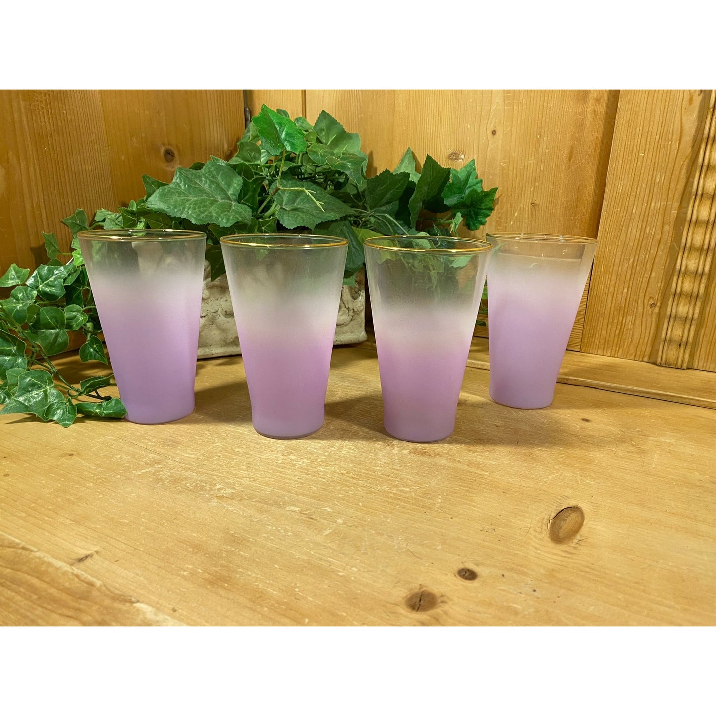 Vintage Ombre Frosted Lavender Glass Tumblers - Set of 4 | Blendo | Midcentury Modern Drinkware Set | Blendo Purple Frosted Drinking Glasses