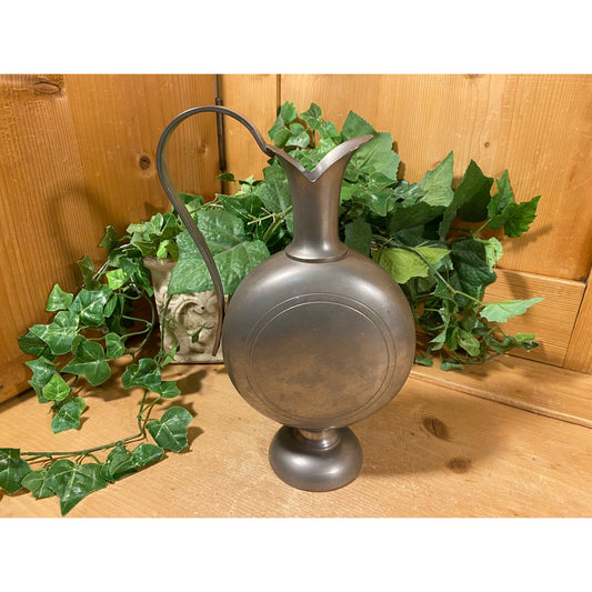 Vintage Pewter Water Pitcher with Slender Handle | Rustic Farmhouse Table Decor | Academia | Metal Flower Vase | Primitive Kitchen Decor