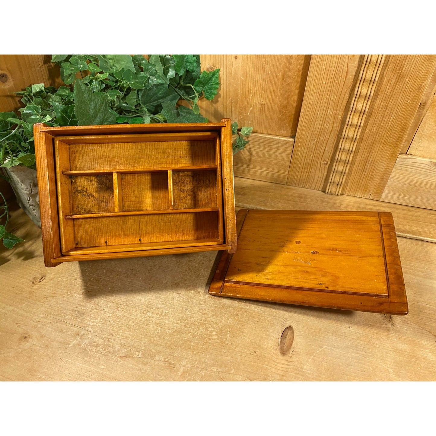 Vintage Hand-Painted Wooden Jewelry Box with Lid | Palm Trees and Cactus | Crystal City, TX | Inscription - 1944 | Midcentury Keepsake Box