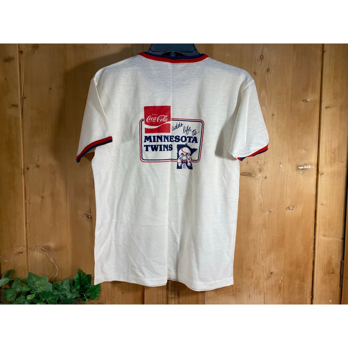 Vintage Minnesota Twins + Coke Graphic Tee | Ringer Baseball Tee | Adult XL | Front: Twins 29 | Back: Coca-Cola Adds Life To Minnesota Twins