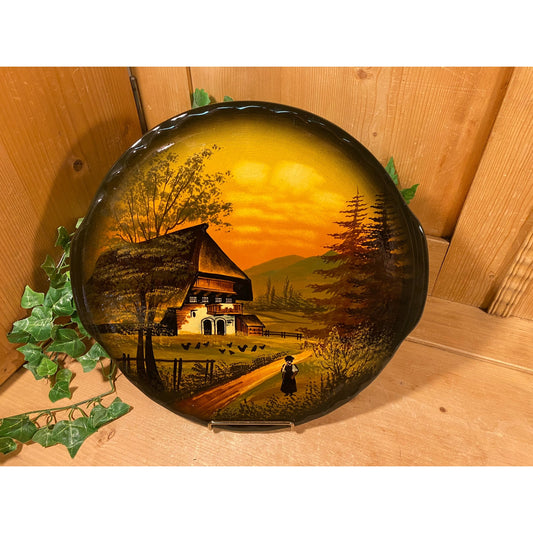 Vintage Hand-Painted Black Forest, Germany Serving Platter | Made In Germany | Forestcore Wall Decor | Academia Decor | Black Forest Artwork