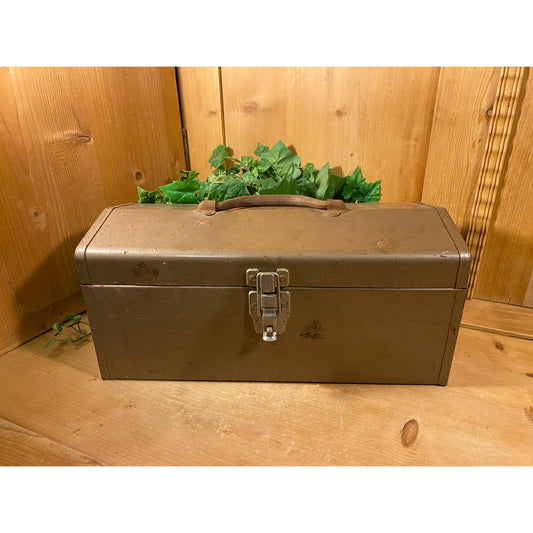 Vintage Gray Metal Tool Box with Black Lift-Out Tray | Industrial Decor | Metal Tool Box w/ Patina | Tool Organizer | Hand Tools Storage Box