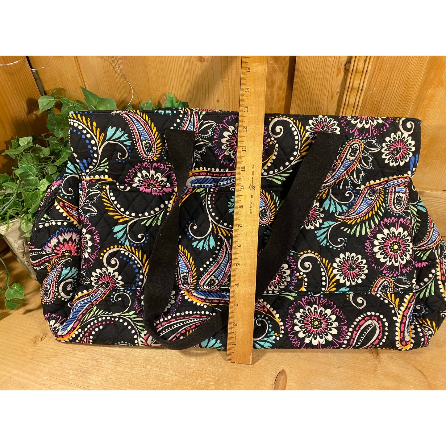 Vintage Vera Bradley Black Paisley Travel Tote | Bandana Swirl | 2009 | Retired Black Floral Tote Bag with Two Straps | Traveler Tote Bag