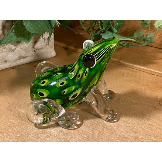 Vintage Green Floral Art Glass Frog Figurine | Murano-Style Glass Frog | Pier 1 Imports | Handcrafted Glass Frog Figurine | Forestcore Decor
