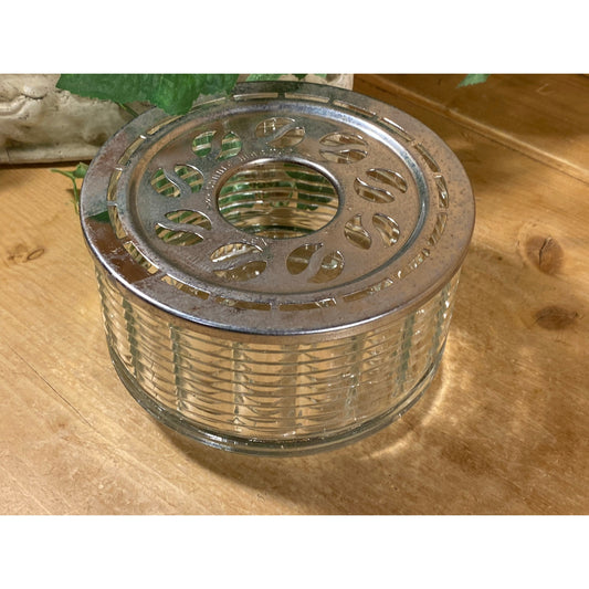 Vintage Silex Candlelight Coffee Warmer | Clear Glass + Chrome Tealight Candle Cup | Votive Candleholder for Warming Beverages | MCM Decor