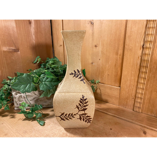 Vintage Handcrafted Stoneware Vase with Leaves | Pottery Craft | Compton, CA | Forestcore Decor | Boho Table Decor | Pottery Flower Vase