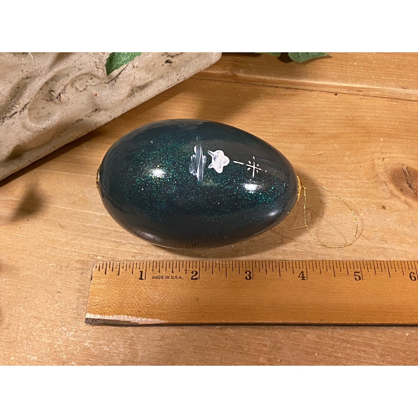Vintage Handpainted Real Eggshell with Christmas Scene: Mary & Joseph | Eggsquisite Egg | Folkart | Dark Blue Painted Egg (cup not included)