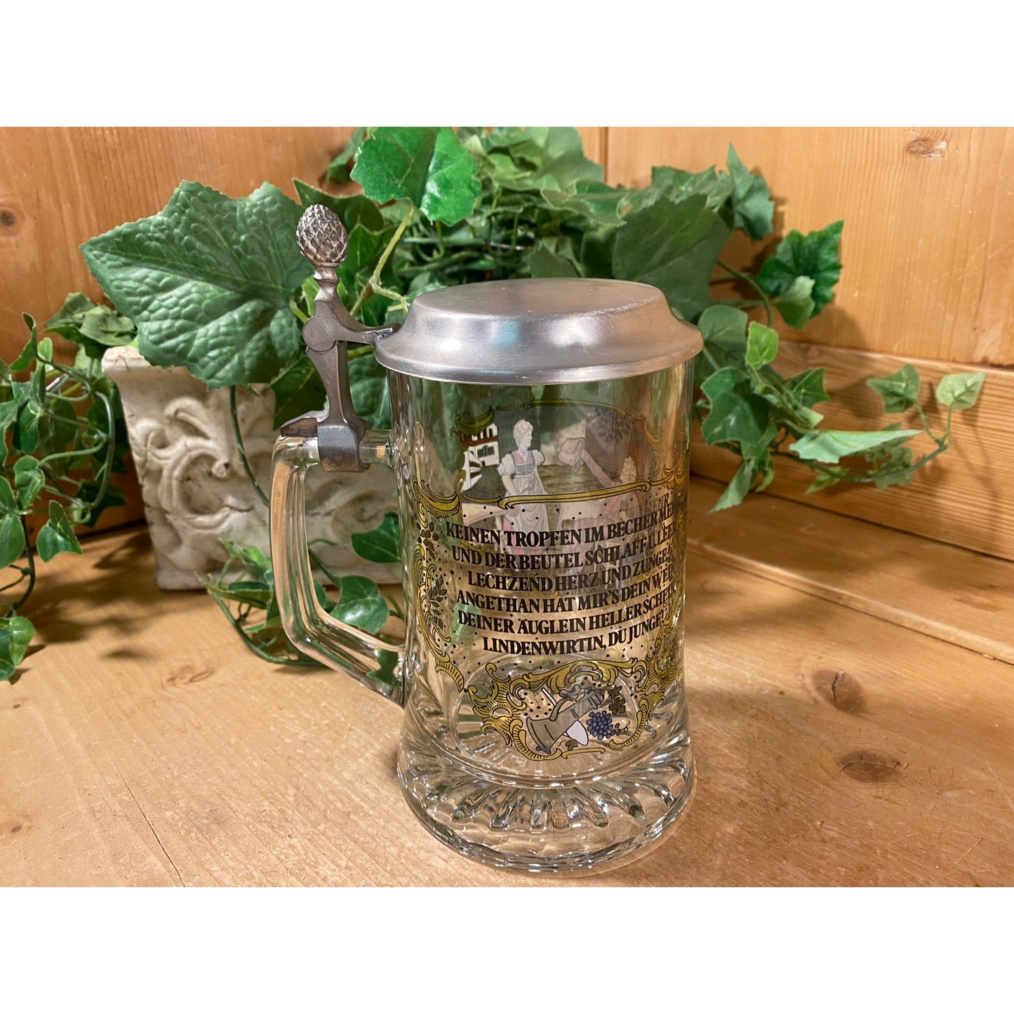 Vintage BMF Glass Beer Stein | Berndorf Metallwaren Fabrik | Glass Beer Mug with Pewter Lid and Handle | Academia | Traditional German Stein