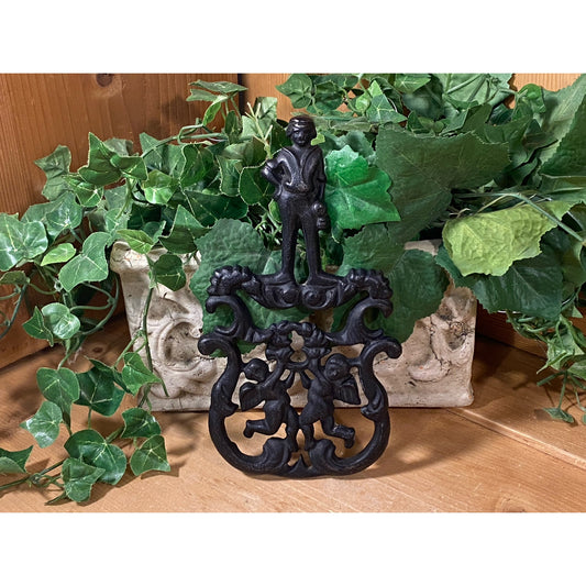 Vintage Black Cast Iron Cupid Trivet | Midcentury Modern Wall Decor | Shabby Chic Kitchen Wall Decor | Black Cast Iron Kitchen Trivet