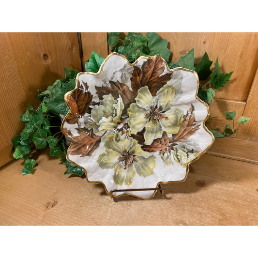 Antique Earthenware Hibiscus Dish | Brown-Westhead, Moore and Co. | Made In England | Vintage Petal-Shaped Floral Plate | Victorian Decor