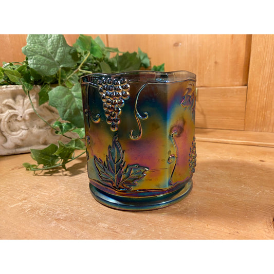 Vintage Harvest Grape Blue Carnival Glass Canister Jar (no lid) | Indiana Glass | Shabby Chic Table Decor | Iridescent Glass Jar with Grapes