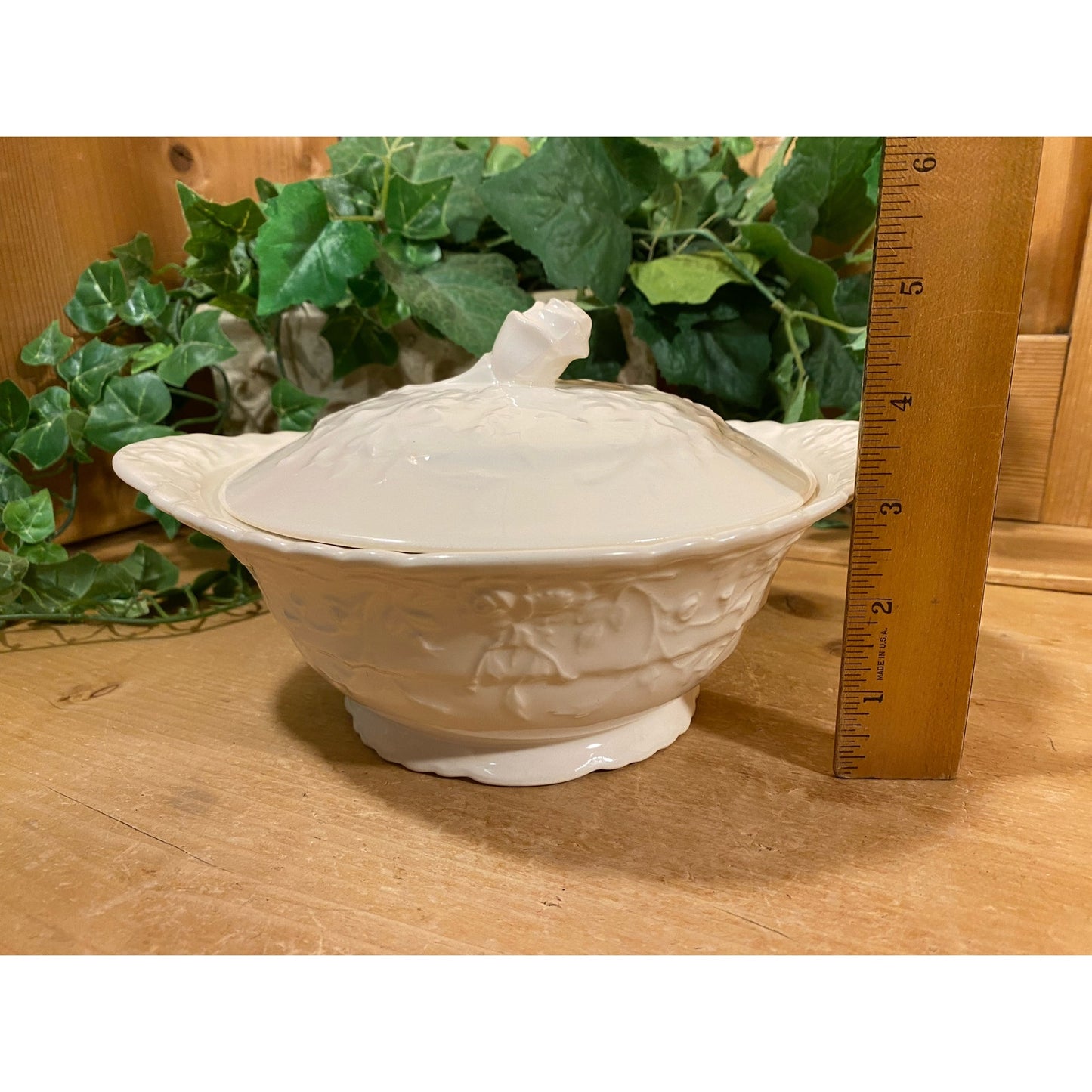 Vintage Steubenville Pottery Covered Dish | White Pottery Bowl with Roses | White Pottery Covered Bowl | Cottagecore Table Decor | Victorian