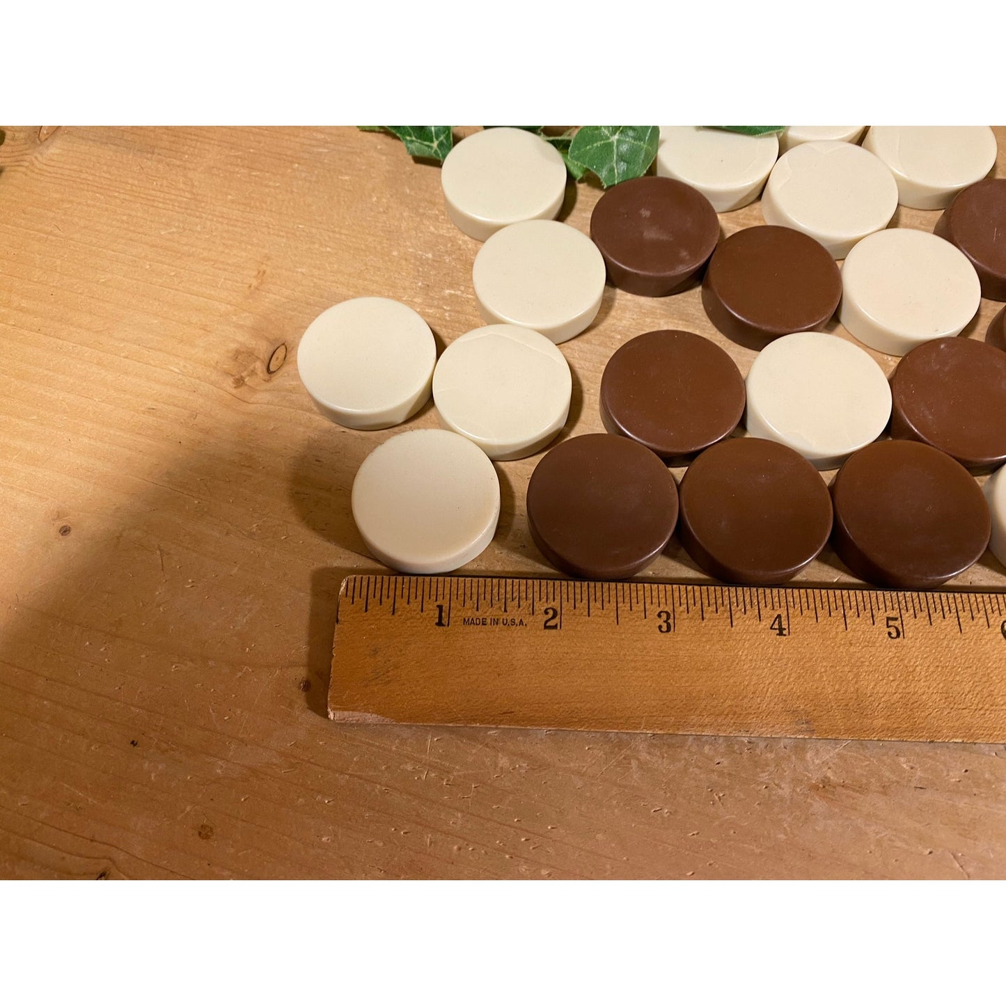 Vintage Bakelite Checkers Pieces | 30 Game Pieces | Brown and White | Round Bakelite Backgammon Pieces | Midcentury Modern Boardgame Pieces