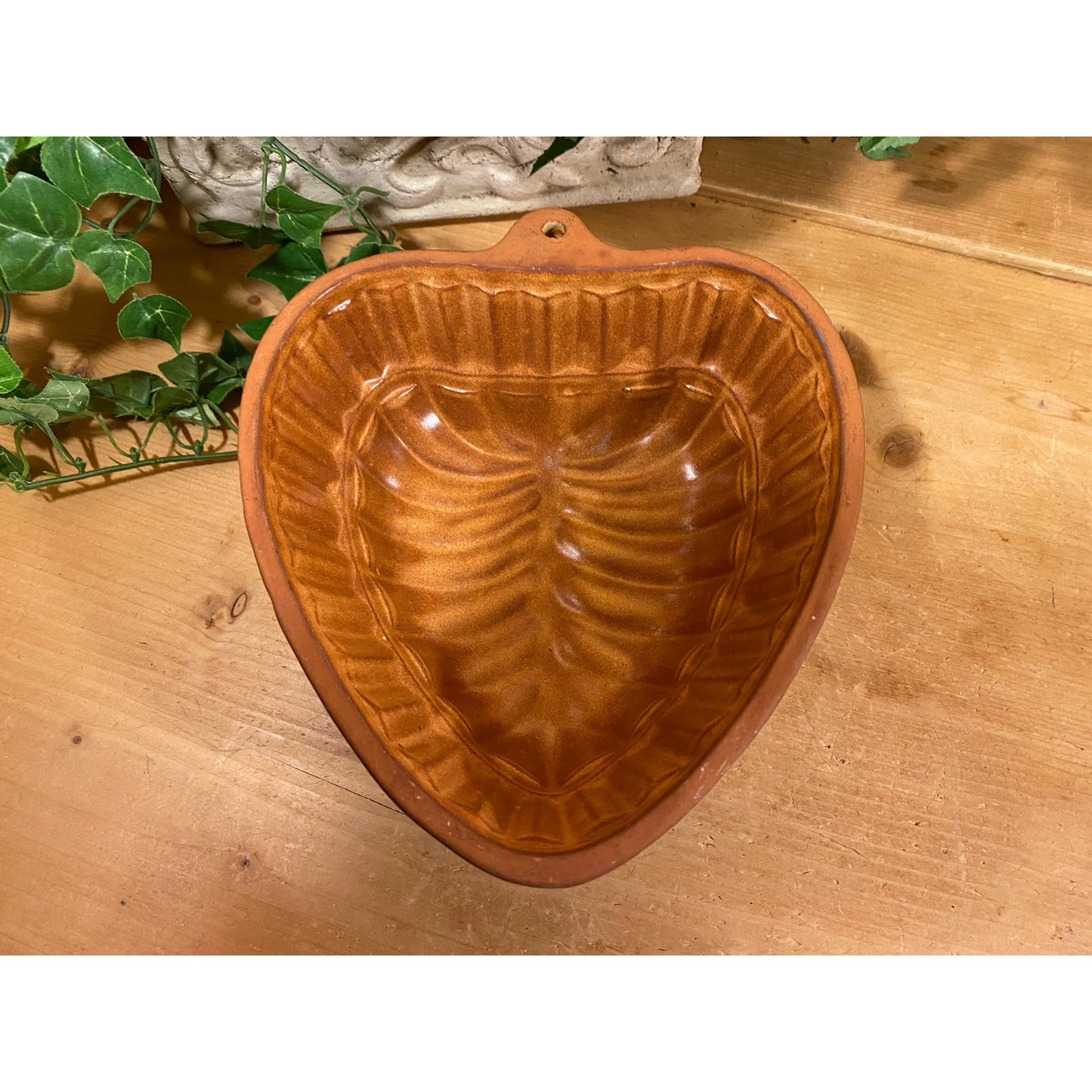 Vintage German Glazed Heart-Shaped Pottery Baking Mold | Farmhouse Kitchen | Cottagecore Kitchen Decor | Heart Wall Decor | German Pottery