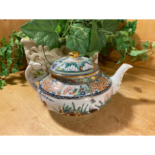 Vintage Hand-Painted Porcelain Asian Teapot | Made In Hong Kong | Asian Decor | Academia Decor | Colorful Porcelain Oriental Tea Pot