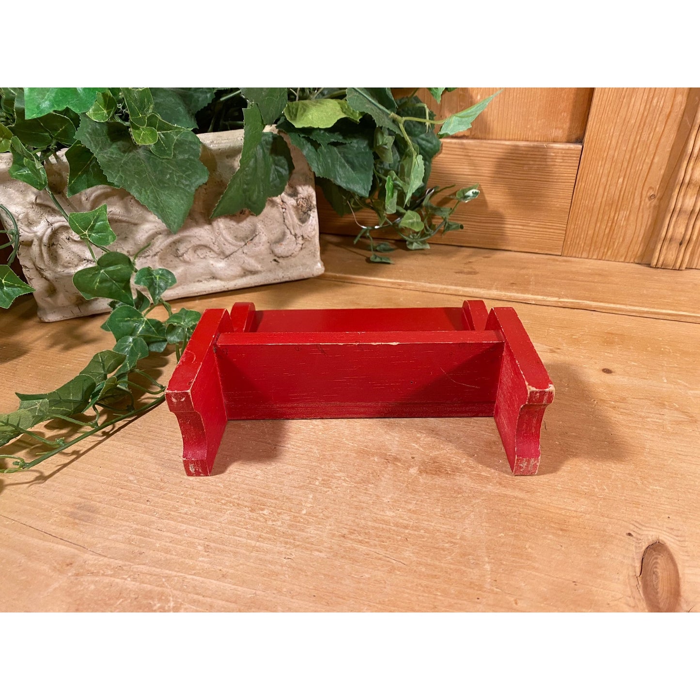 Vintage Red Wooden Doll Bench | Miniature Wood Doll Chair | Doll Furniture | Red Wooden Doll Furniture | Miniature Doll Bench | Doll Bench