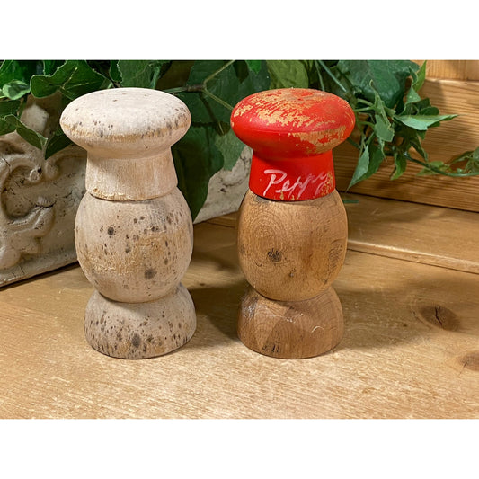 Vintage Mr. Salty and Ms. Peppy | Hand-Painted Wooden Salt and Pepper Shakers | Red and White | Midcentury Modern Kitchen Decor | Made In Japan