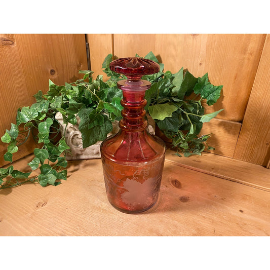 Vintage Etched Glass Wine Decanter with Glasses - Set of 5 | Imperial | Etched Glass with Grapes, Grapevines | Wine Decanter Set | Victorian