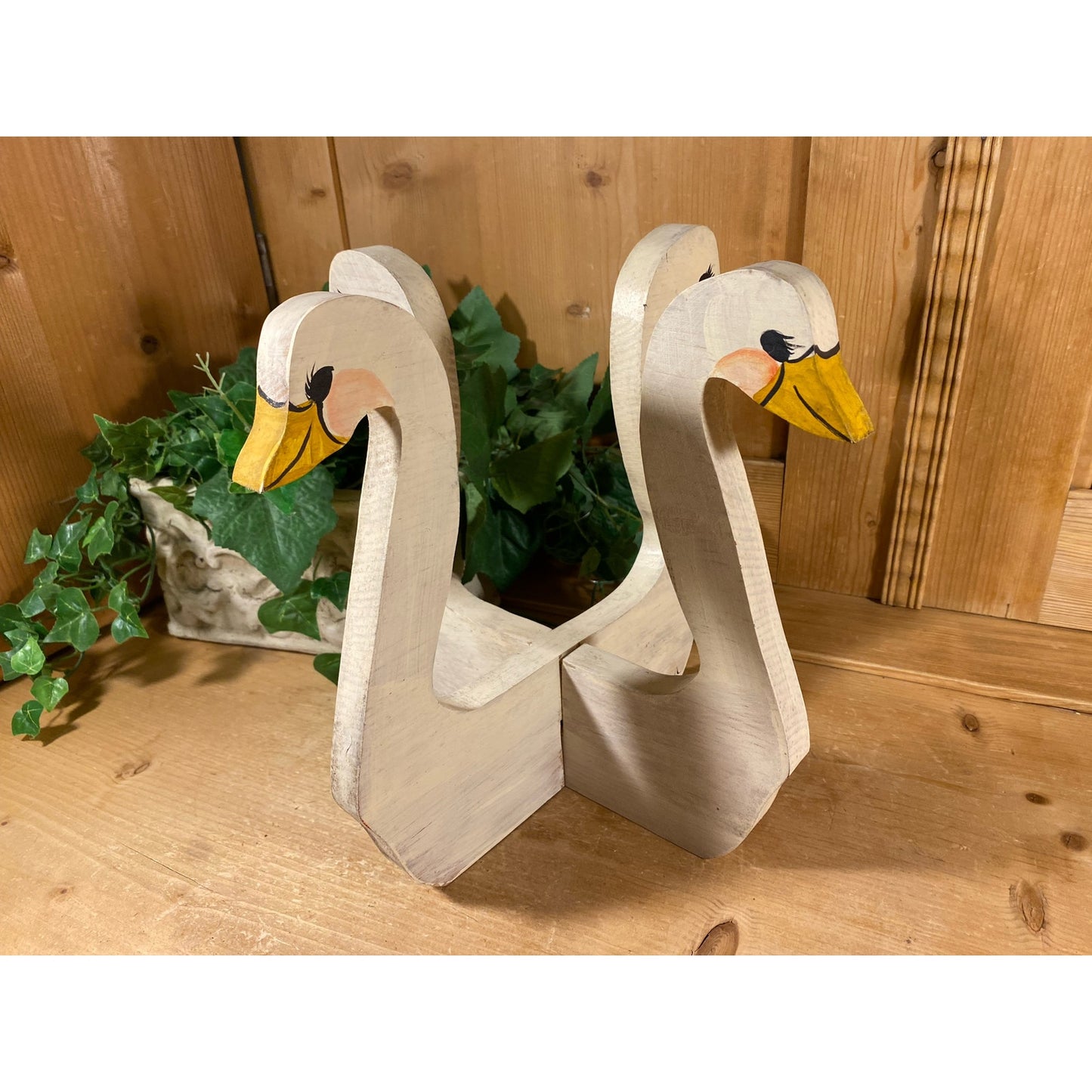 Vintage Handcrafted Wooden Swan Plant Stand | Swans | Painted Handmade Swan Plant Stand | Shabby Chic Table Decor | Swan Decor | Spring